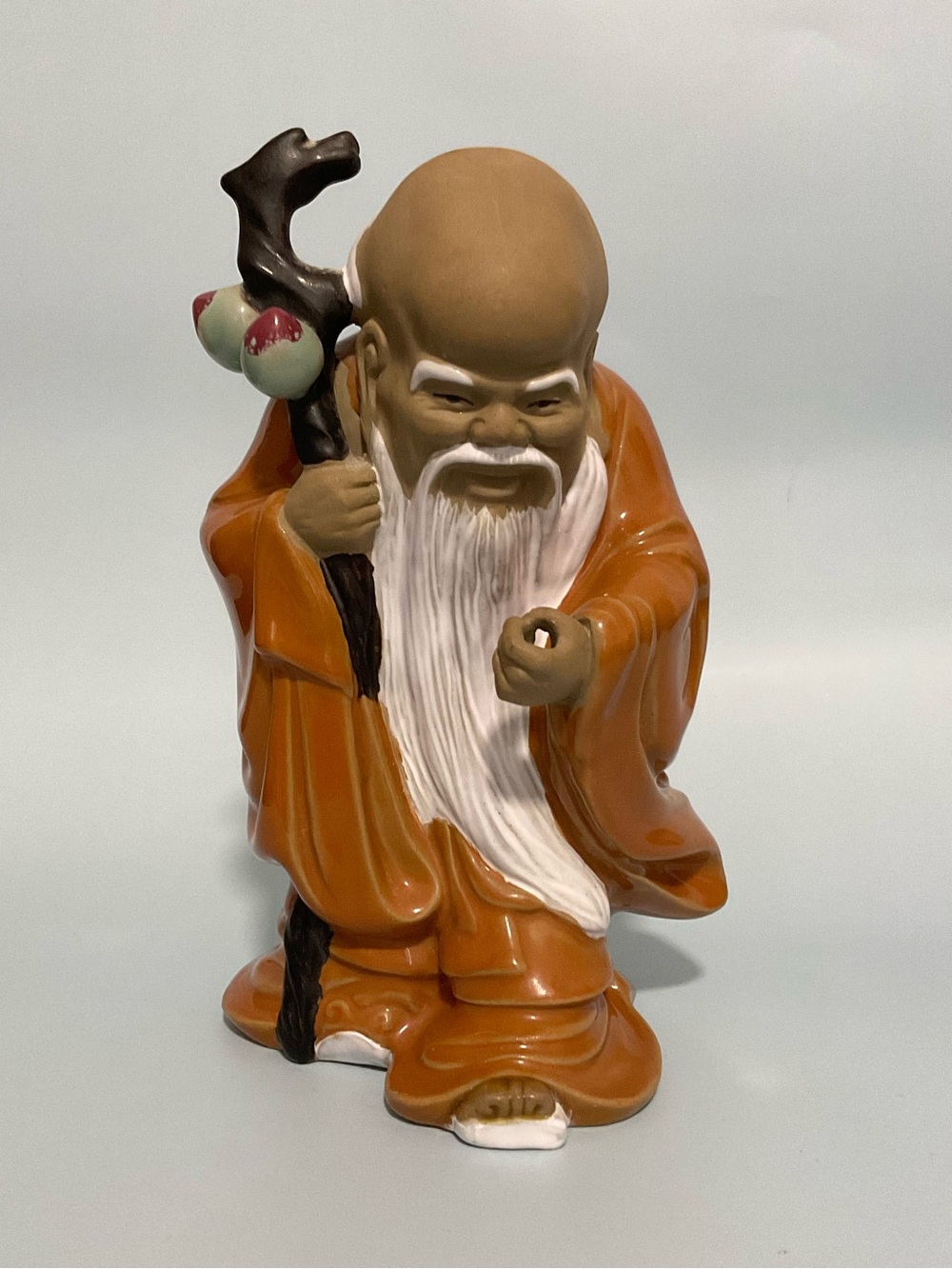 VTG Wucai Porcelain Figurine Chinese God of Longevity Mudman 8.5”